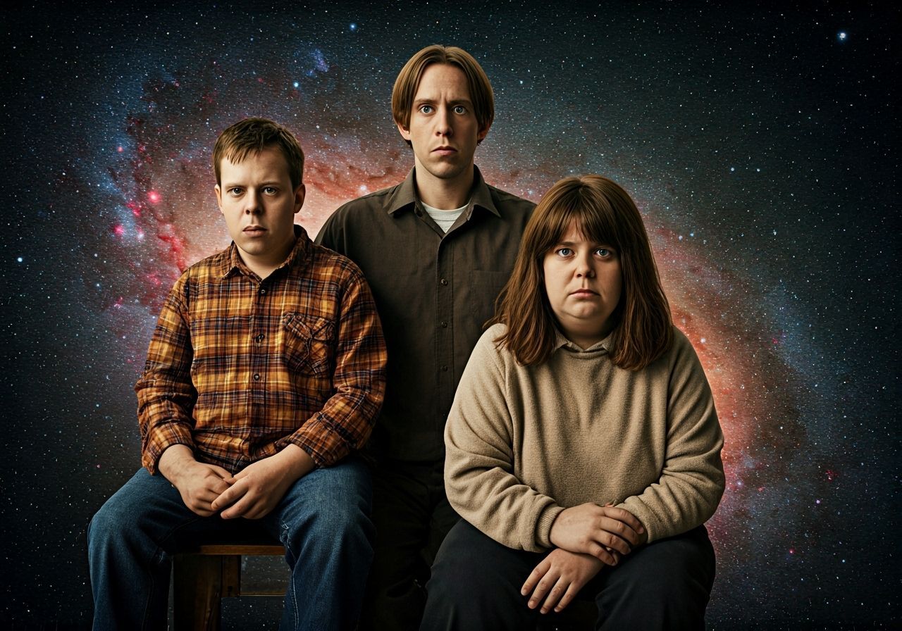 Awkward Family Portrait with Galaxy Background