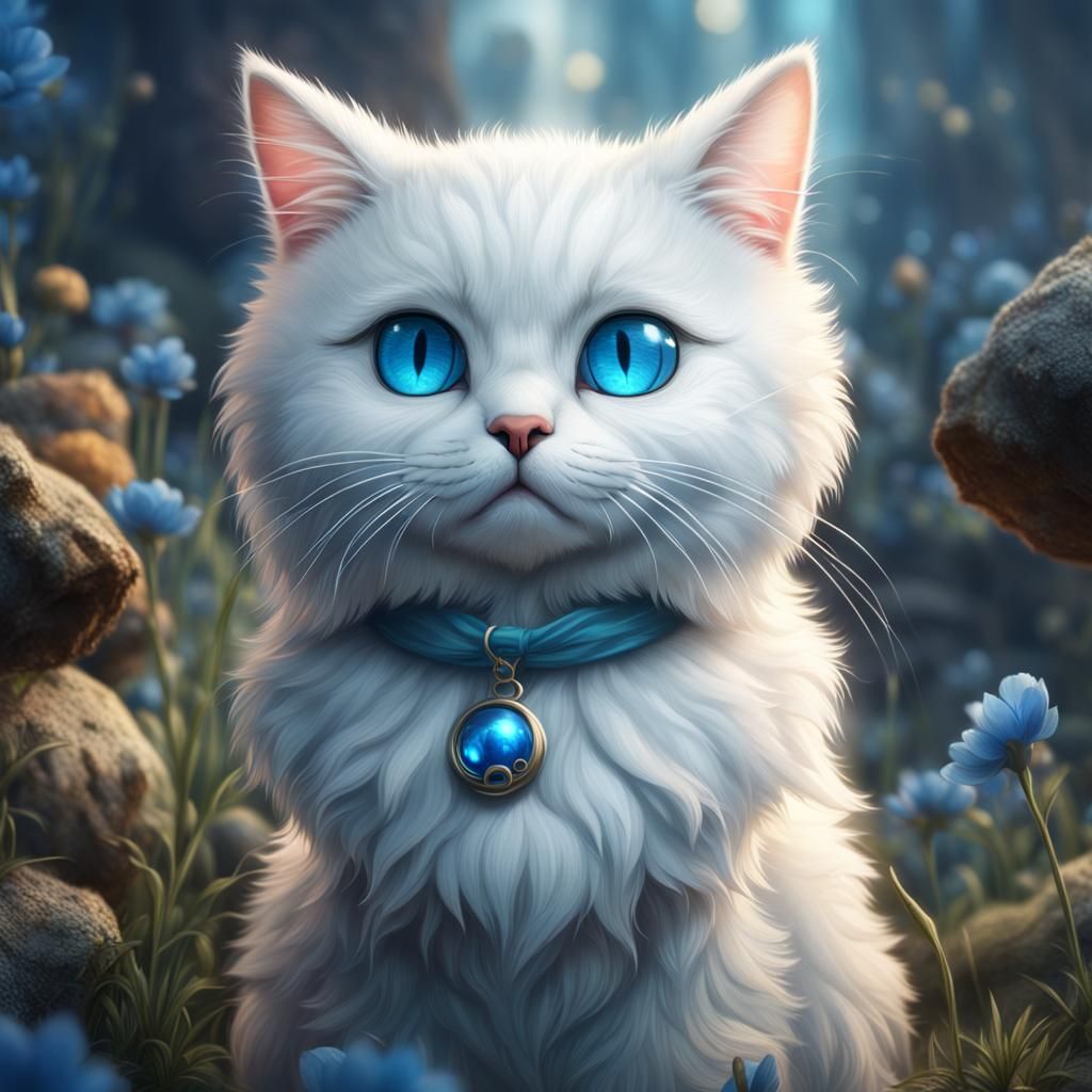 Cute Fluffy Cat with Big Blue Eyes
