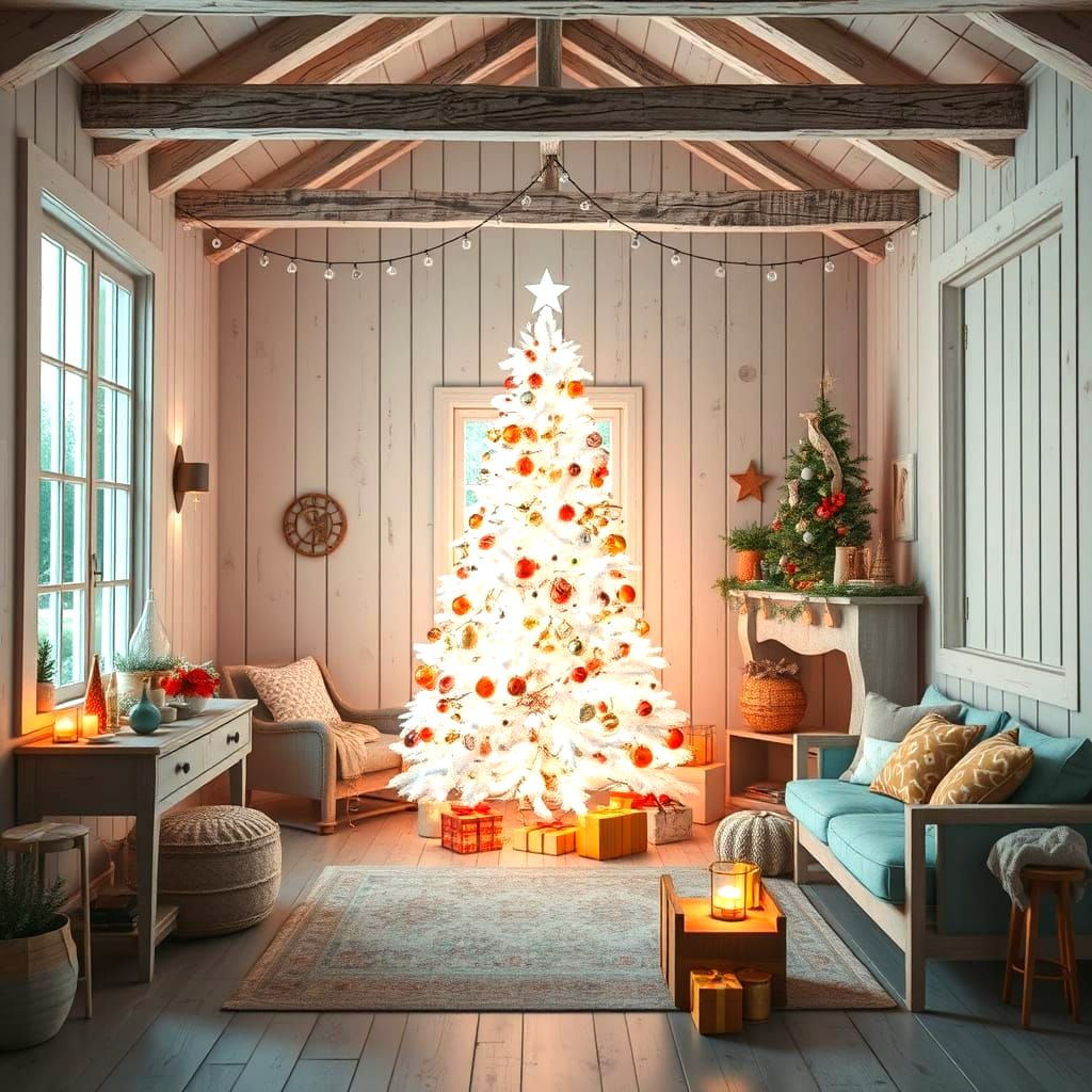 Shabby Chic Christmas Tree in Summer Setting