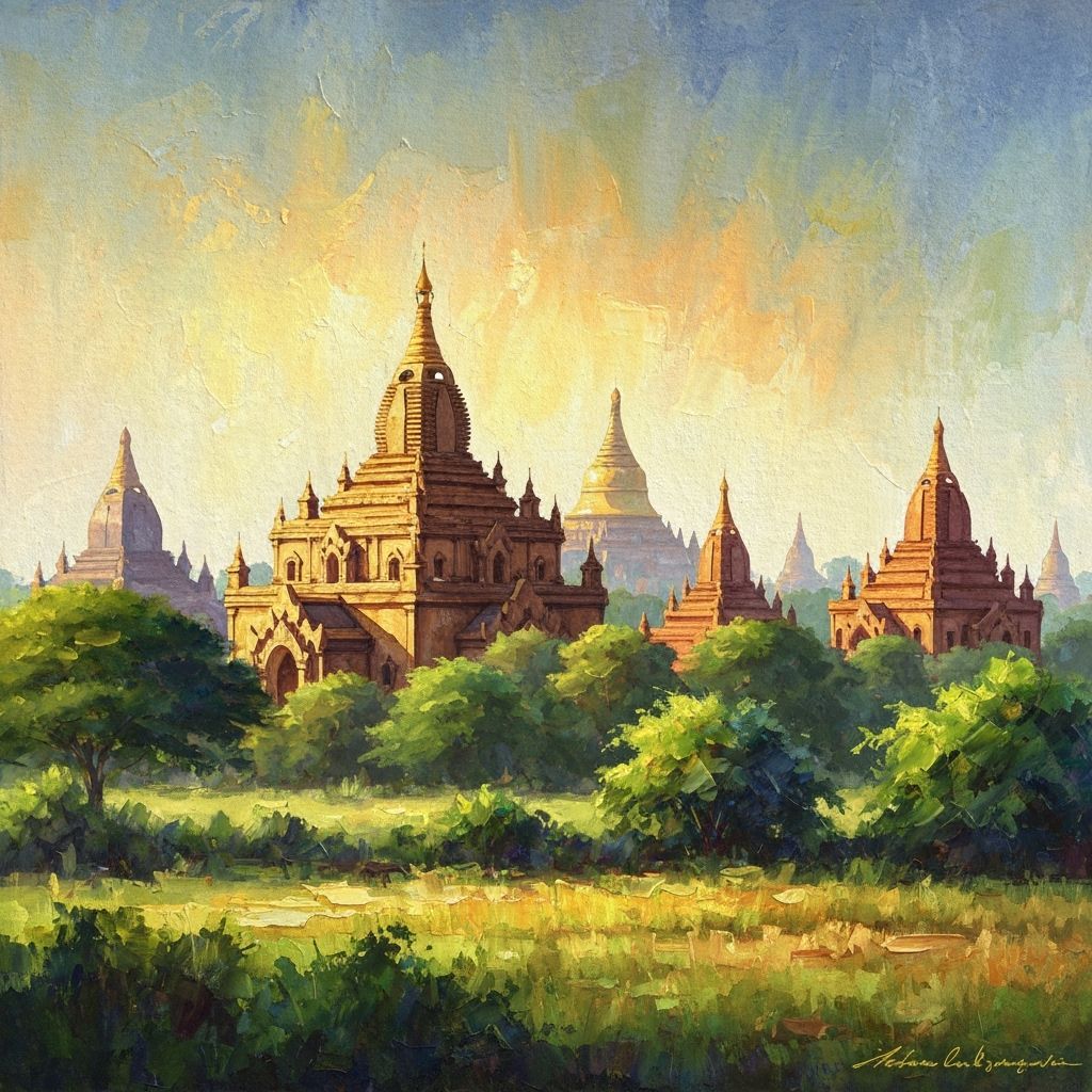 Bagan Myanmar Gouache Watercolour Masterpiece