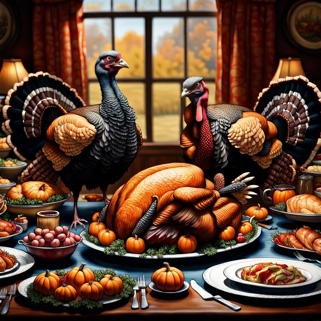 Wild Turkeys Celebrate Thanksgiving Feast in Photorealistic ...