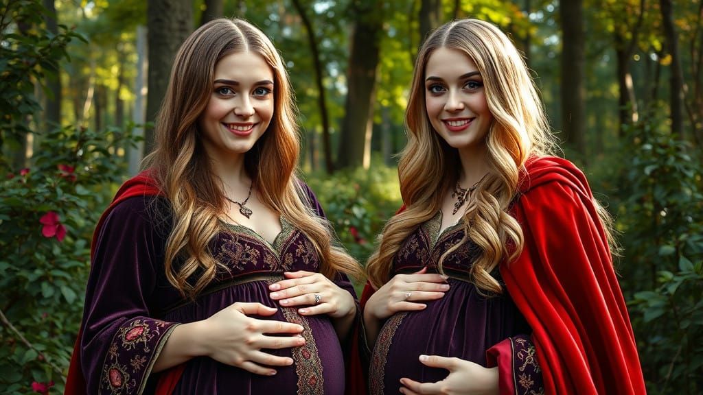 Tudor Sisters Share Warm Smile in Lush Woodland