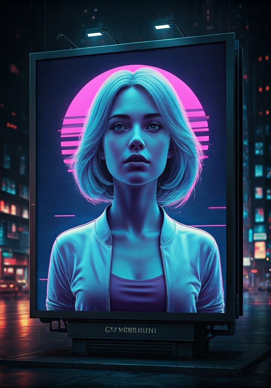 Neon Dreamscape: Cyberpunk Holographic Billboard