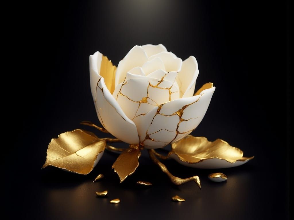 Kintsugi Rose: Shattered Porcelain Repaired with Gold