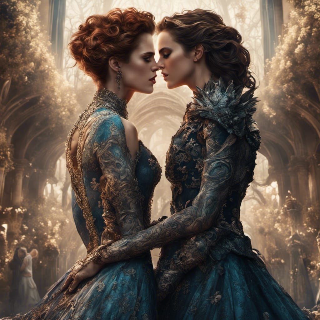 Kristen Stewart and Kate Beckinsale Kissing in Gowns