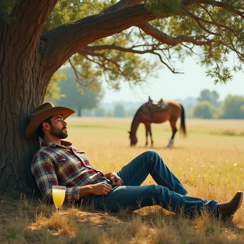 Serene Cowboy Under Ancient Tree