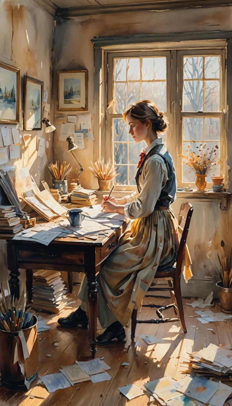 Impressionist Woman at Desk in Morning Light