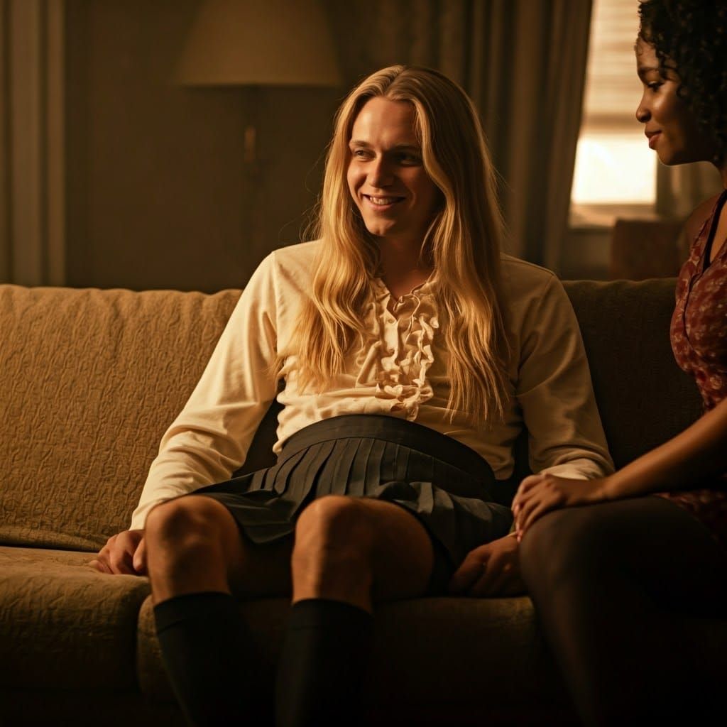 Confident Young Man in Cozy Living Room, Smiling and Seated...