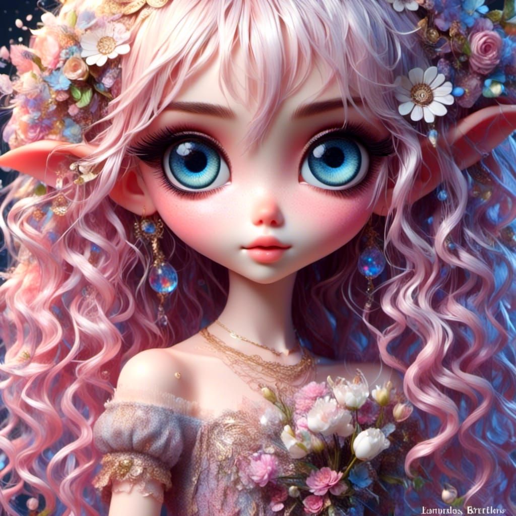 Young Fairy Girl Holding Magic, Mixed Media Art