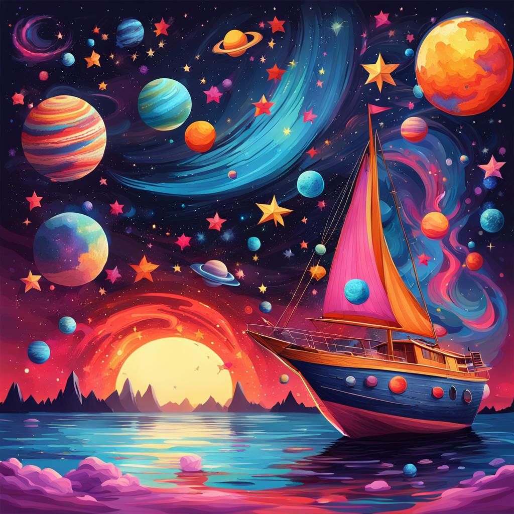 Pop Art Explosion of Stars and Moon