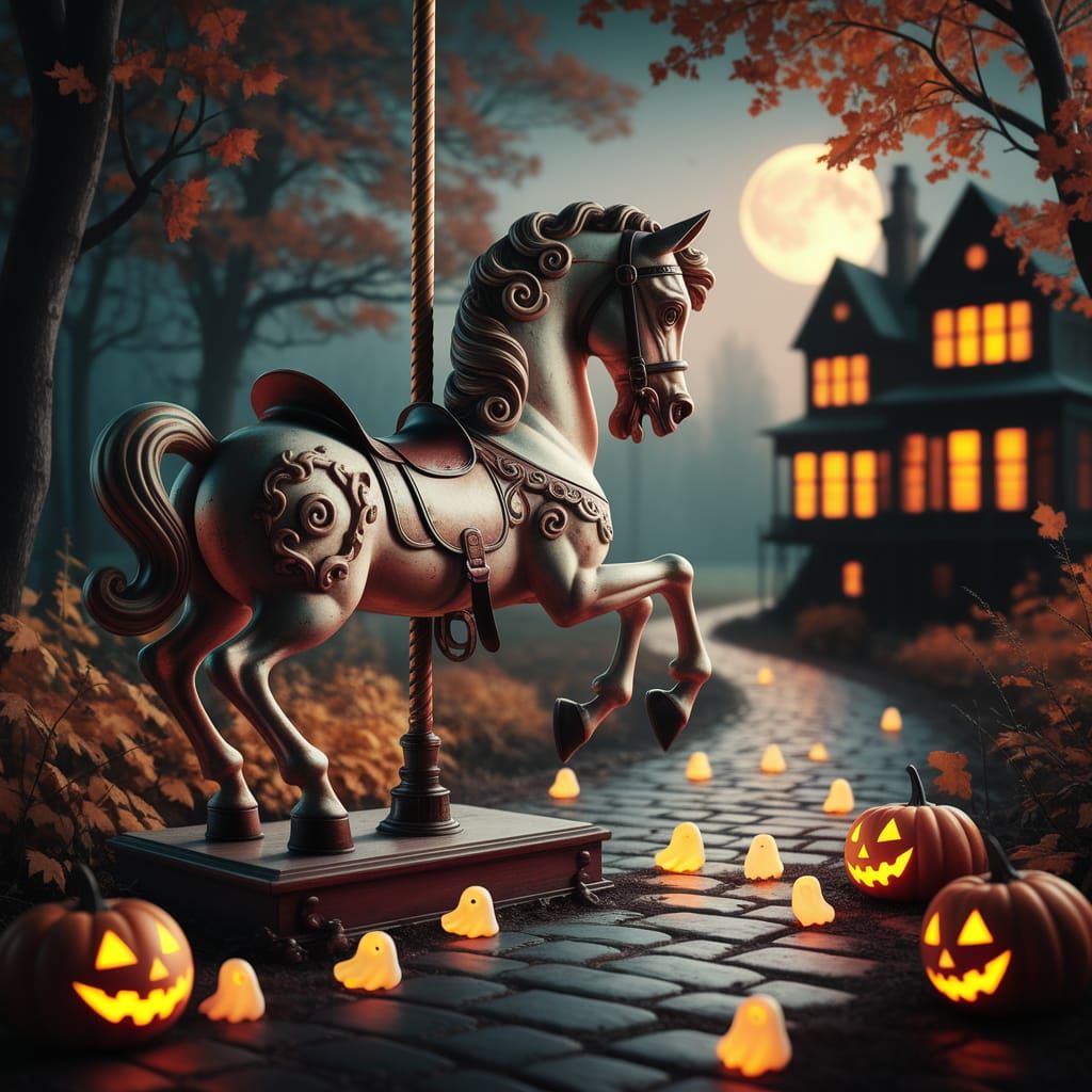 Antique Carousel Horse in Harvest Moon Glow