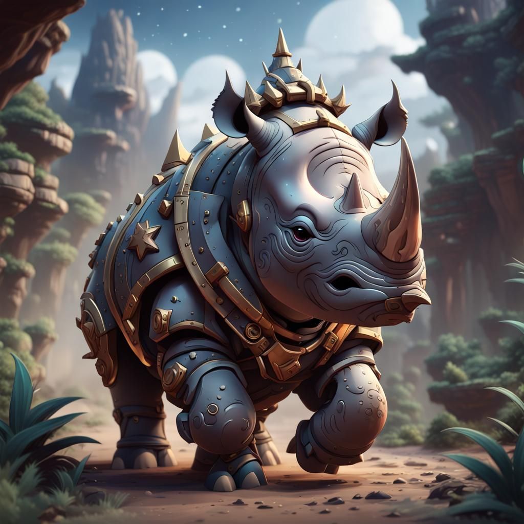 Chibi Star Rhino Fantasy Concept Art