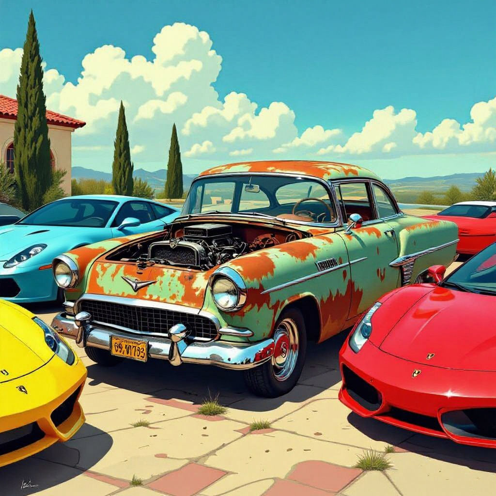 Humorous Sports Car Parody in Cinematic Style