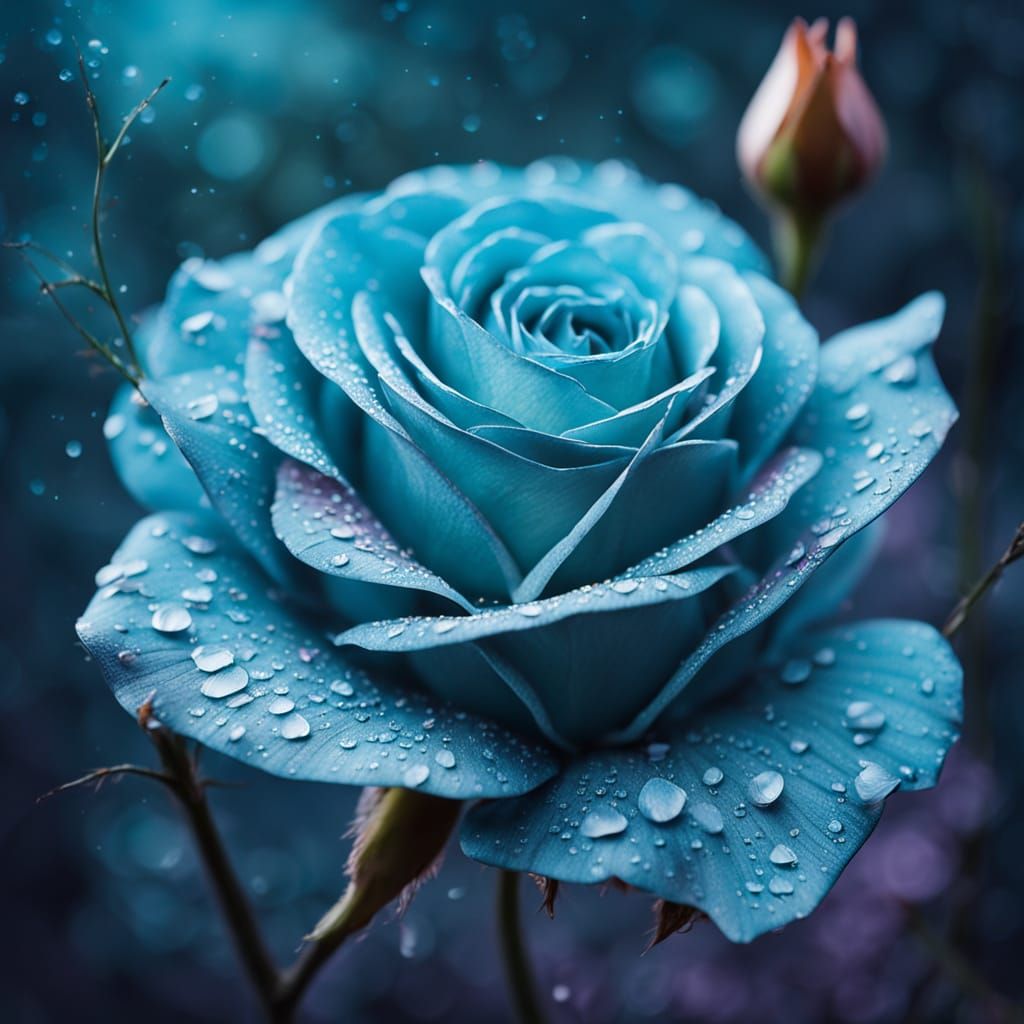 Turquoise Rose Botanical Illustration with Moth