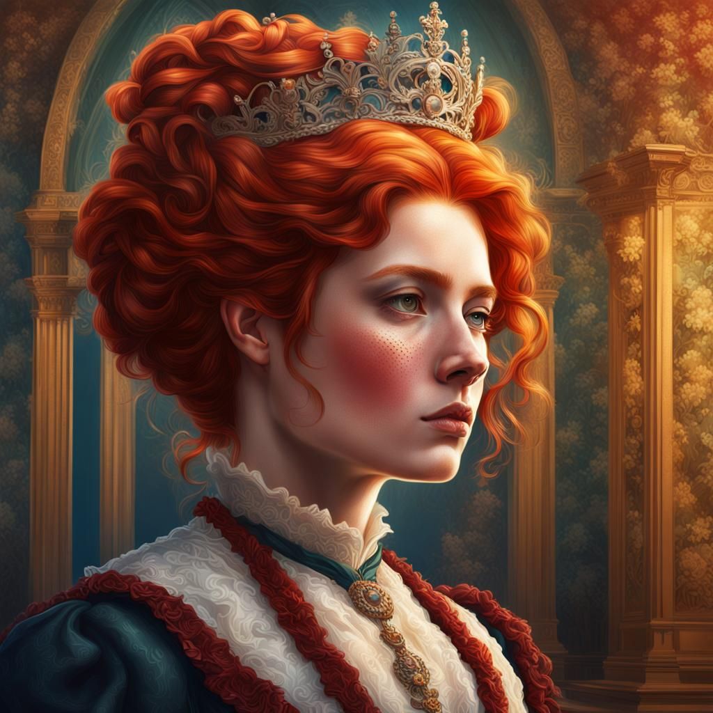 Victorian Red-Haired Queen: Hyperrealistic Portrait