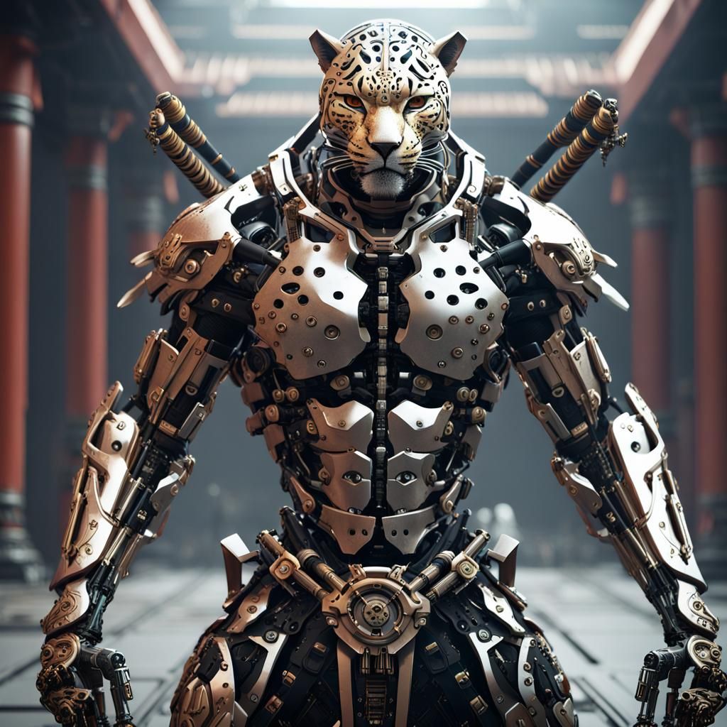 Futuristic Jaguar Ninja Warrior in Sci-Fi Style