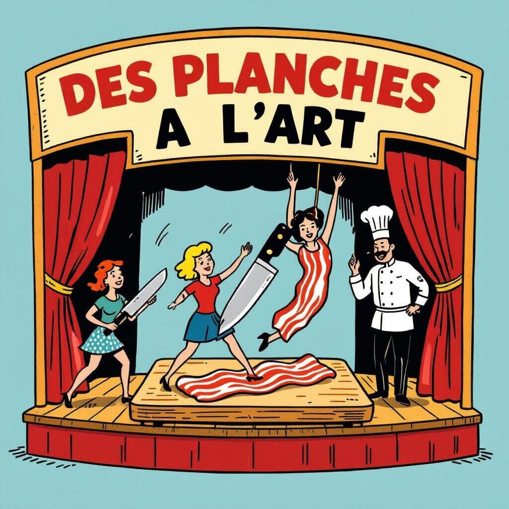 Comedy Troupe Logo with Bacon Stage in Cartoon Style