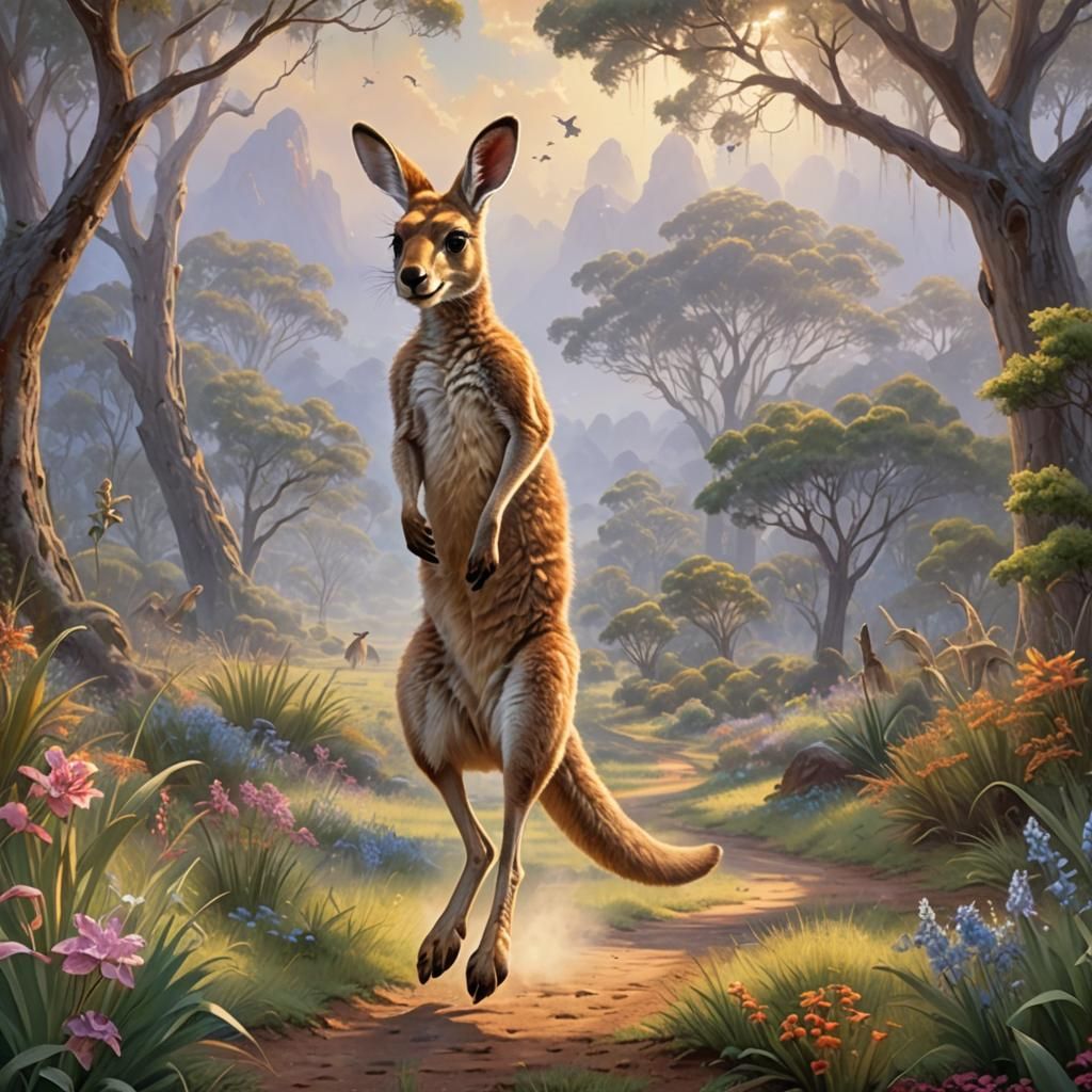 Kangaroo Hopping Through Outback: Ethereal Fantasy Art