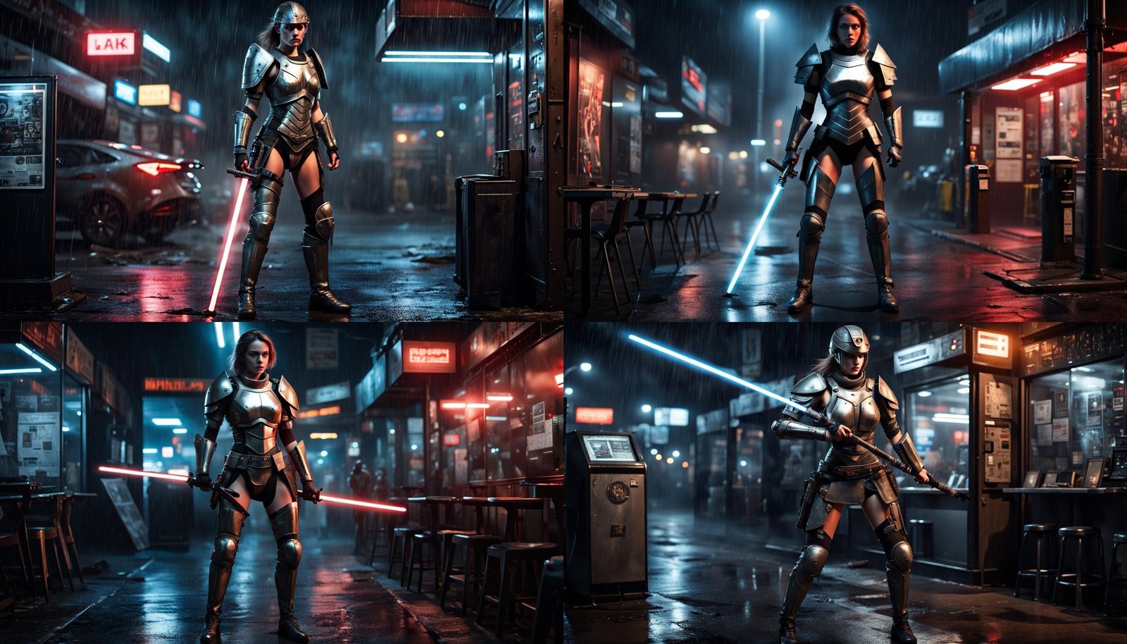 Modern Warrior Woman Ready for Battle in Cyber Cafe