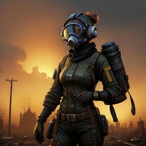 post-apocalyptic cute girl hazmat-suit skin-tight vinyl spandex steampunk fallout helmet respirator goggles