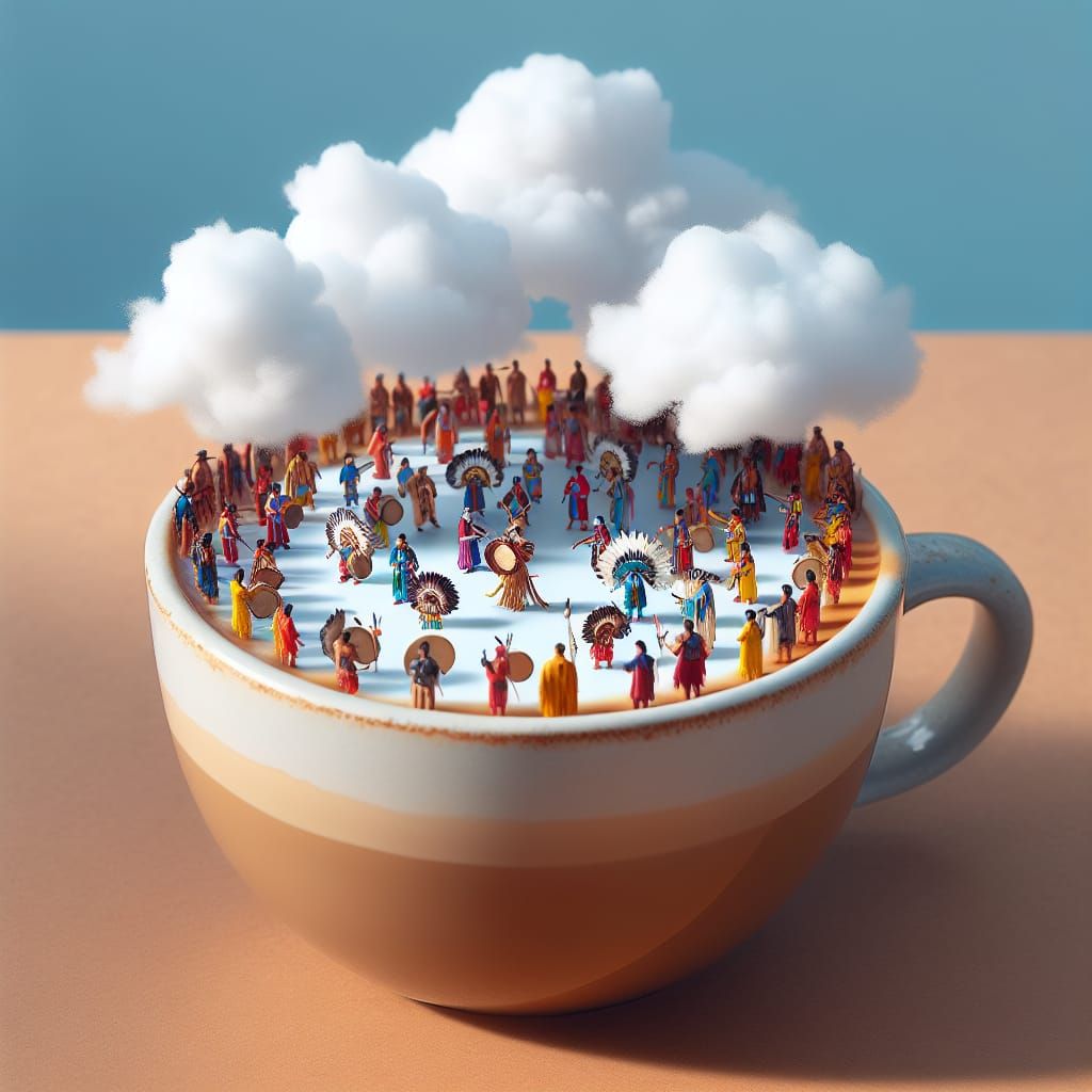 Miniature Pow Wow in a Latte Cup