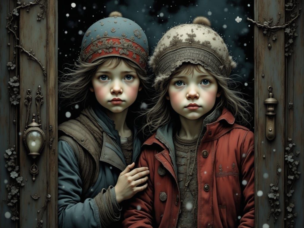 Children in Winter Storm, Detailed & Intricate Style