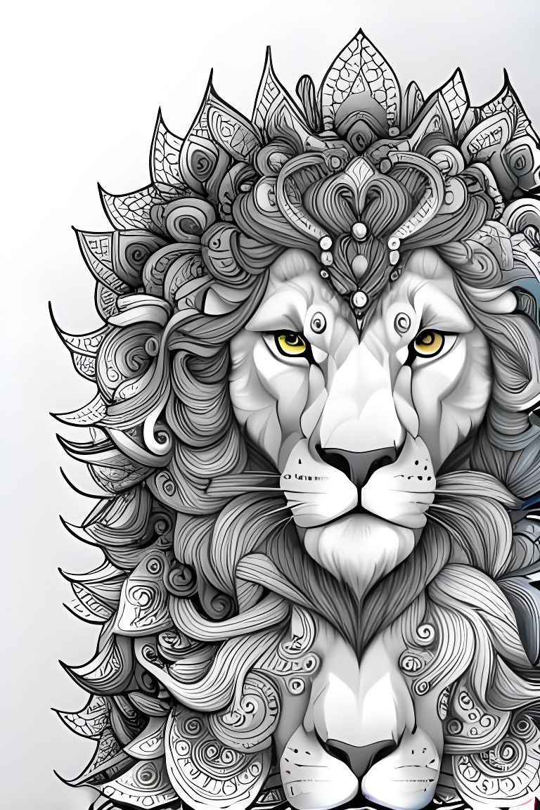 Cute Lion Mandala in Black and White
