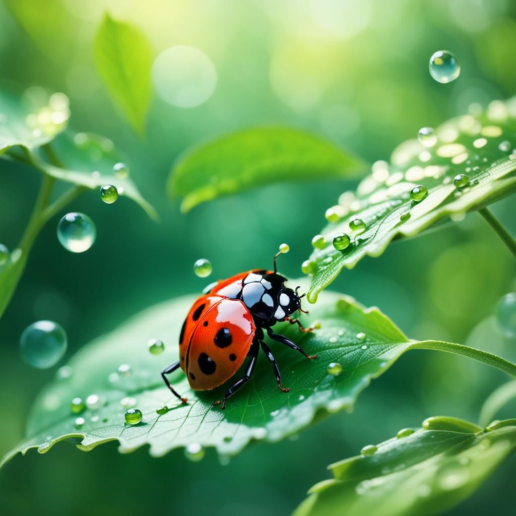 Ladybug Sipping Dew: Surrealist Photography