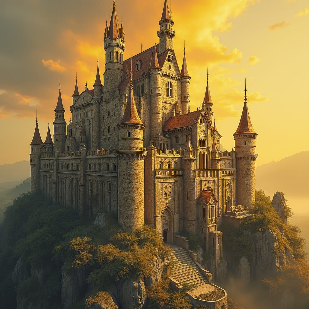 Heroic Medieval Castle with Golden Outlines