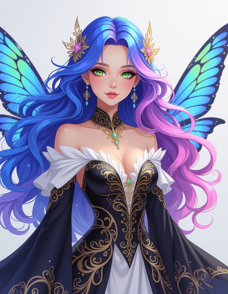 Ethereal Fairy with Flowing Hair and Golden Dress