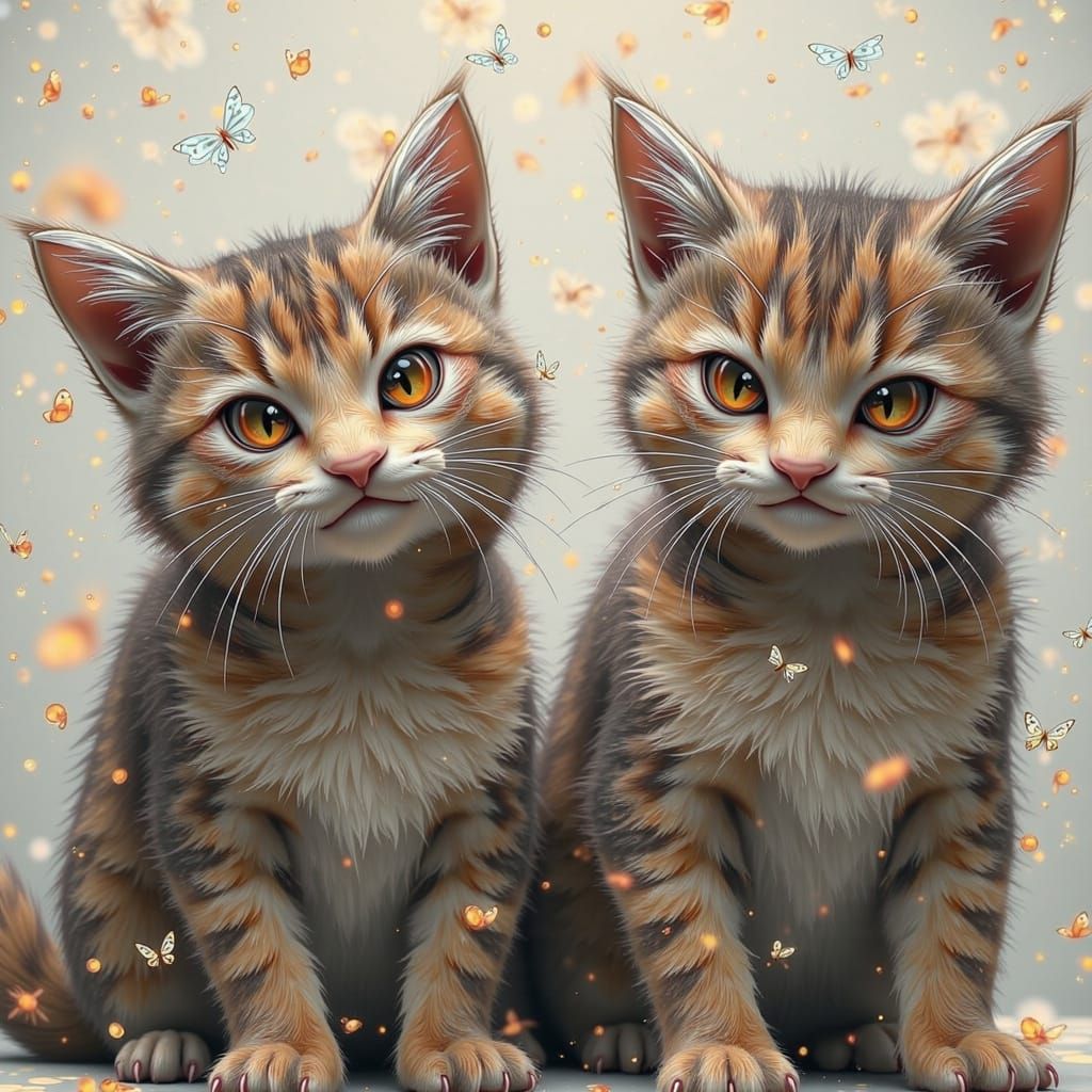 Whimsical Tabby Cats in Fantasy Style
