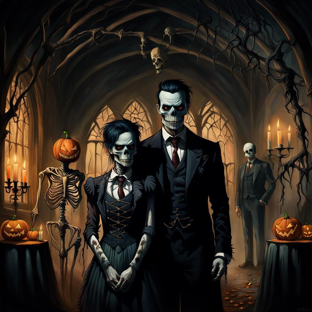 Gothic Horror Portrait of Monsters in Formal Attire