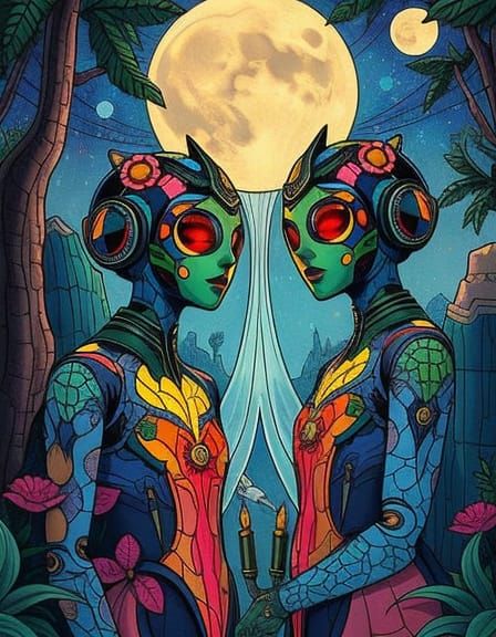 Android Twins Discover Paradise in Art Nouveau Style