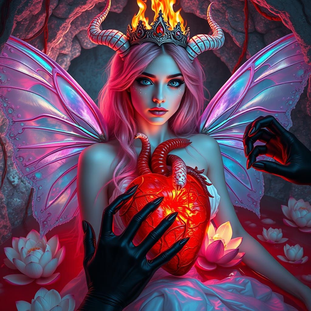 Gothic Beauty With Burning Crown and Exploding Heart