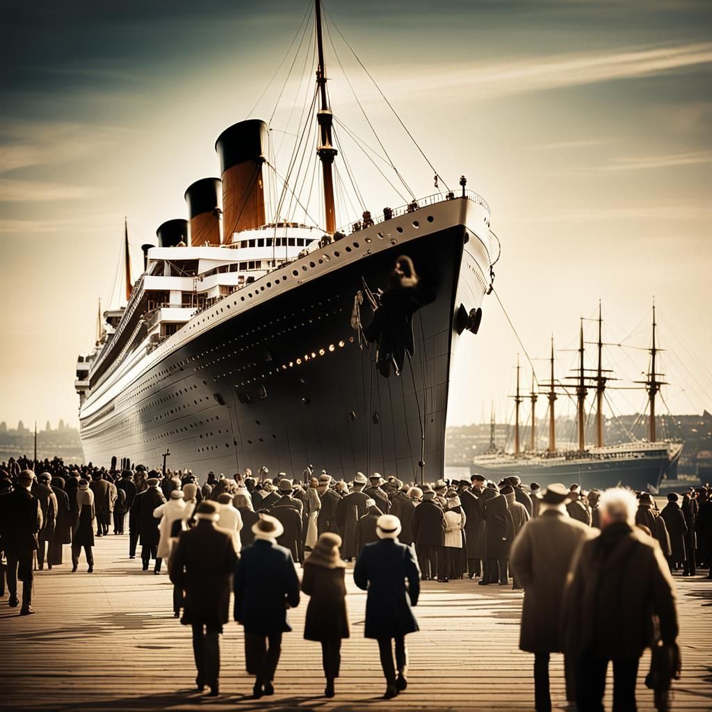 R.M.S. Titanic in Harbor: Vintage Photography Style