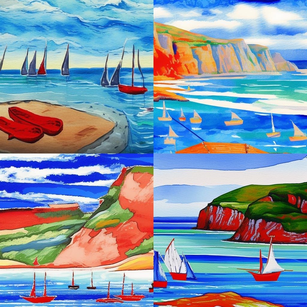 Coastal Scene as Gouache Impressionist Painting