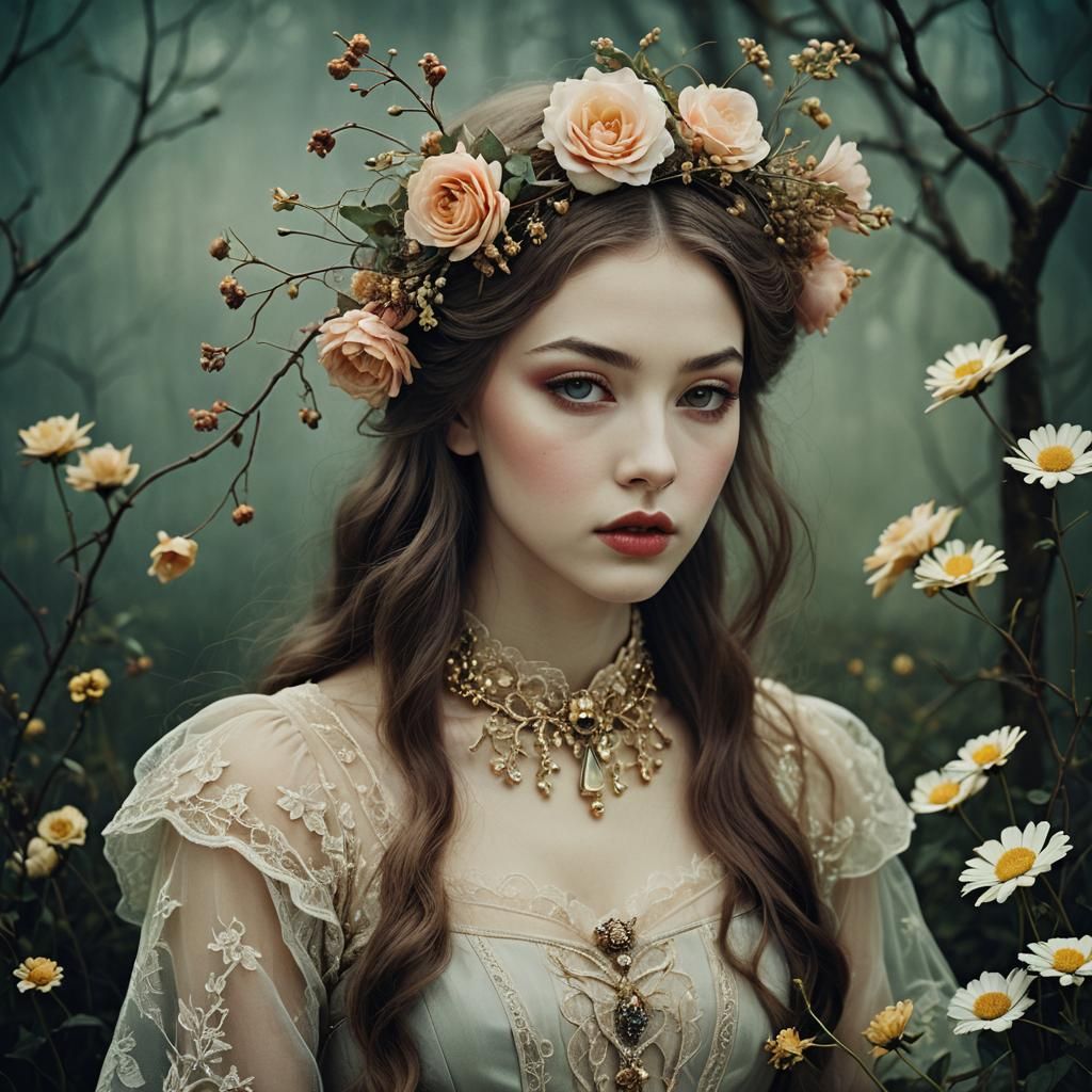 Dreamy Storybook Portrait with Bold Lines