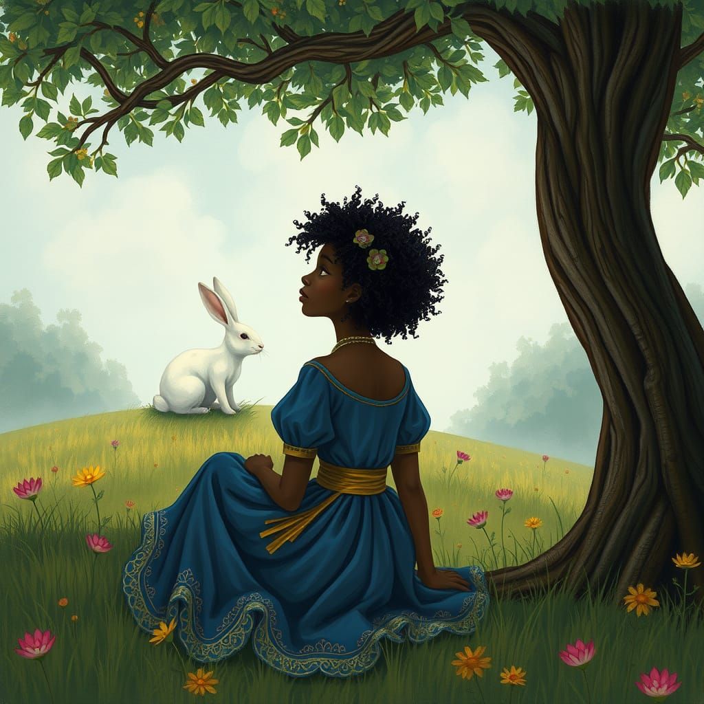 Alice Parody: Woman and White Rabbit Art