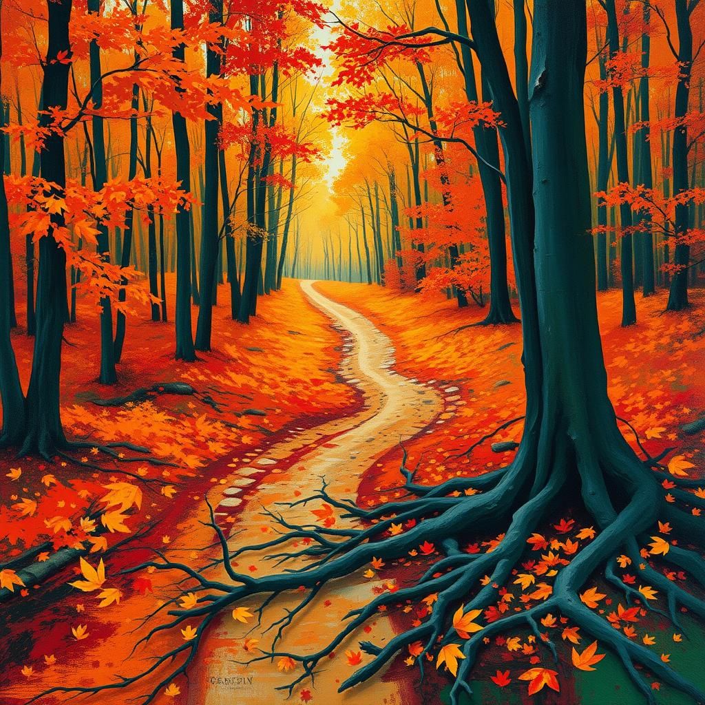 Mystical Autumn Forest in Abstract Expressionist Style