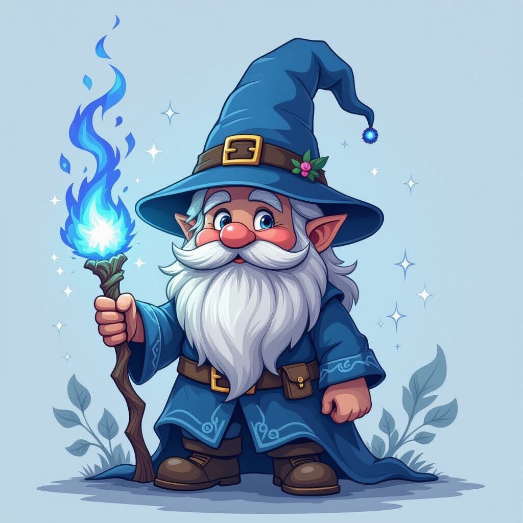 Haunted Gnome Engulfed in Violet-Blue Flames