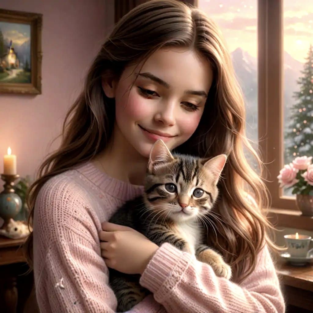 Girl Hugging Kitten in Photorealistic CGI