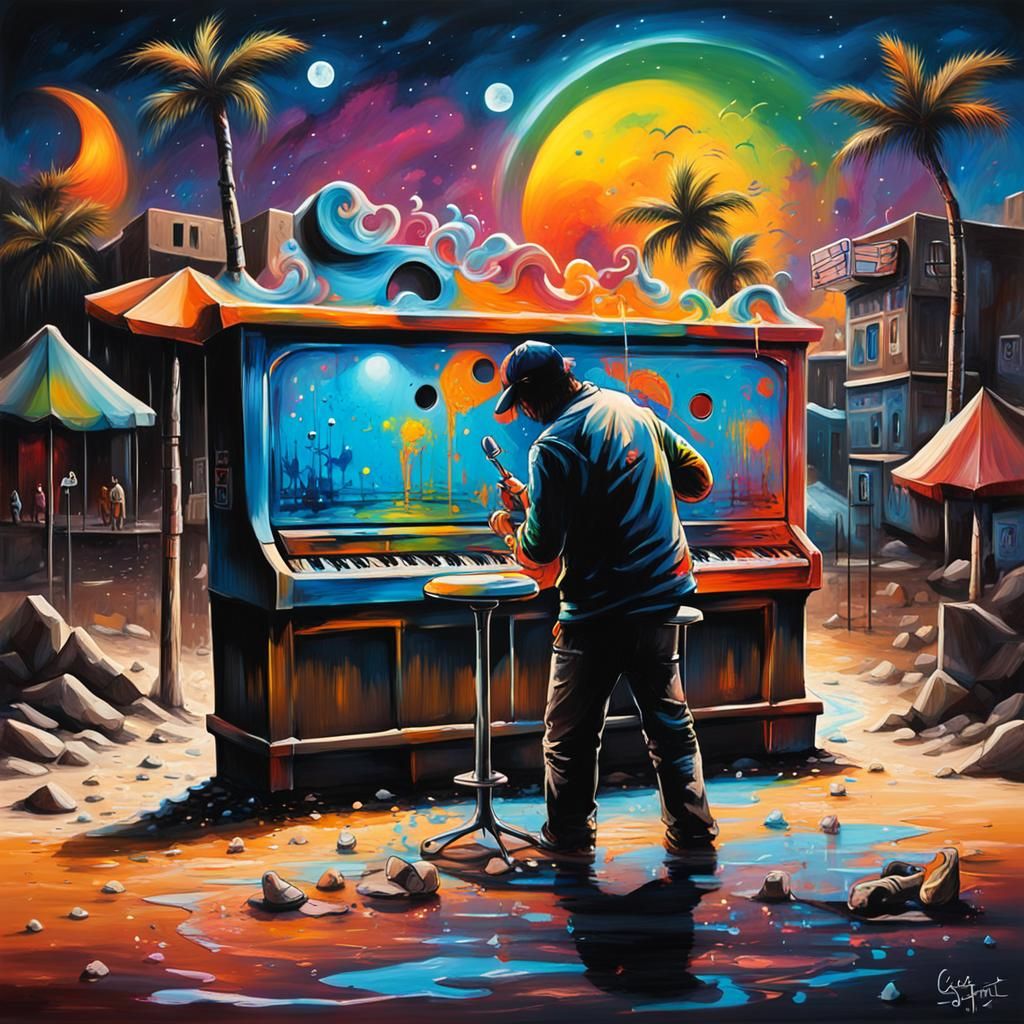 Beach Bar at Night in Graffiti Art Style