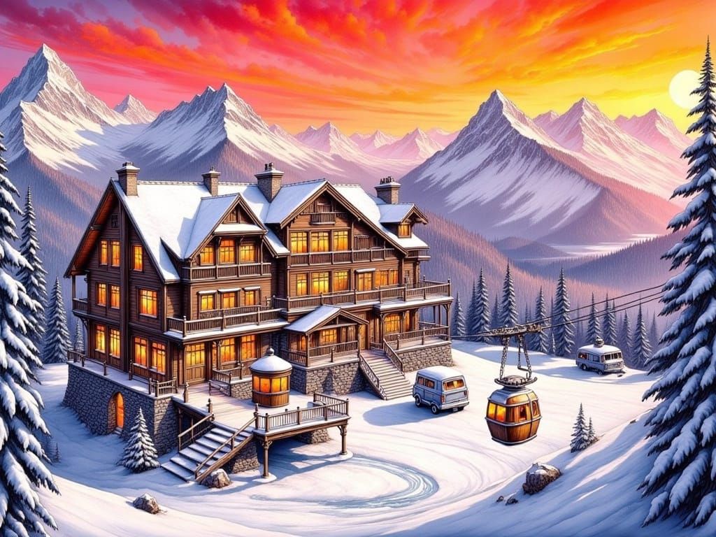 Luxurious Art Deco Ski Lodge in the Snowy Alps