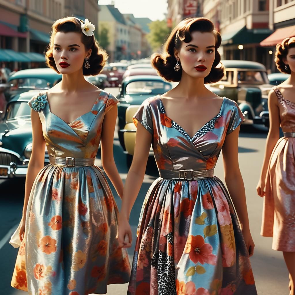 1950s Fashion on a Bustling Street: Retro Film