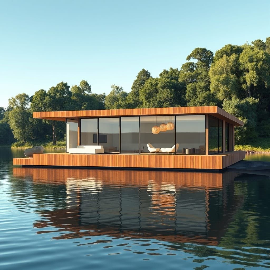 Sleek Modern Floating Home on Tranquil Lake
