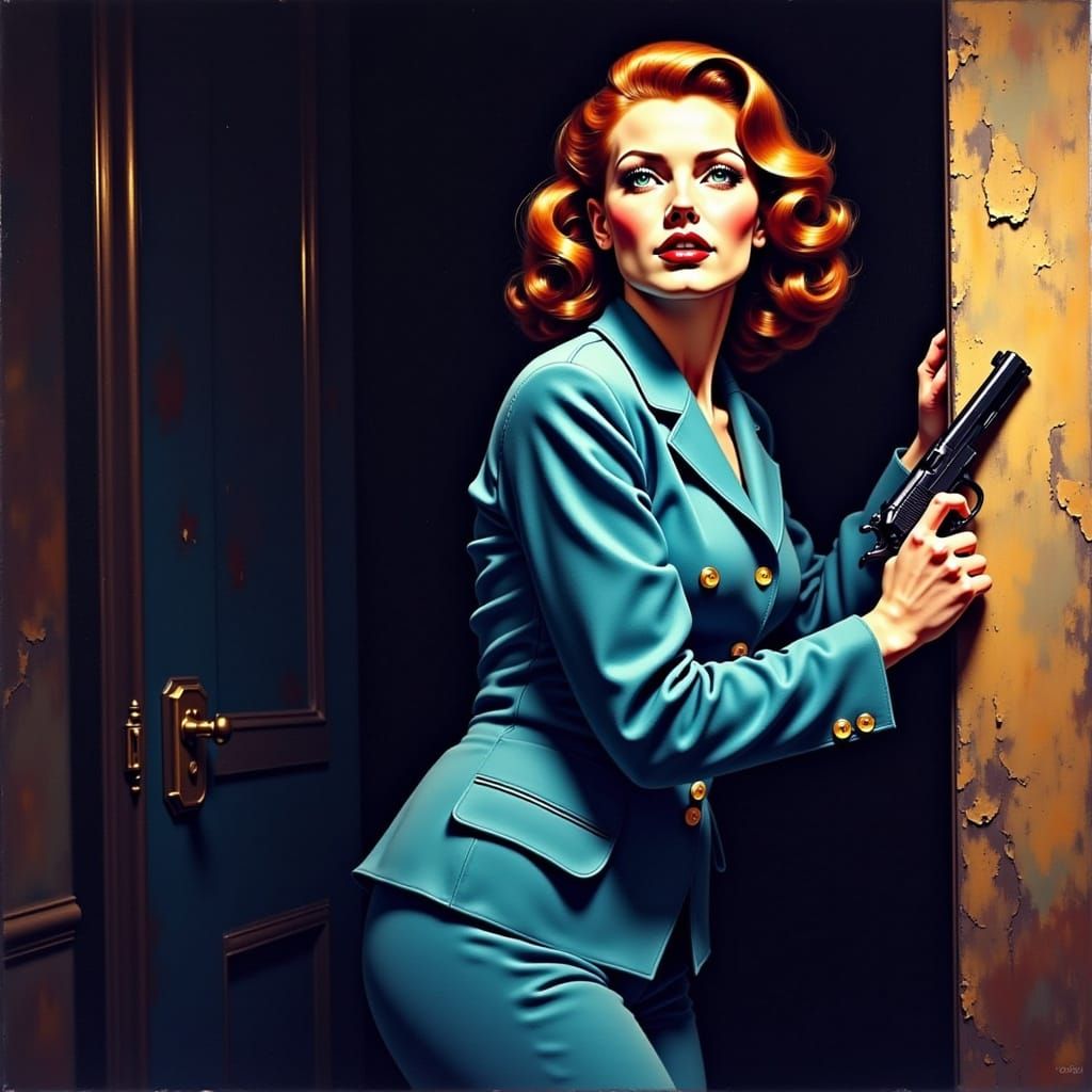 Elegant Femme Fatale in 1950s Noir Style