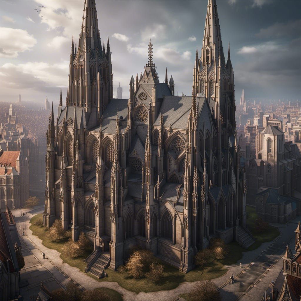 Ultra Realistic Gothic Cathedral in Detailed Matte Painting