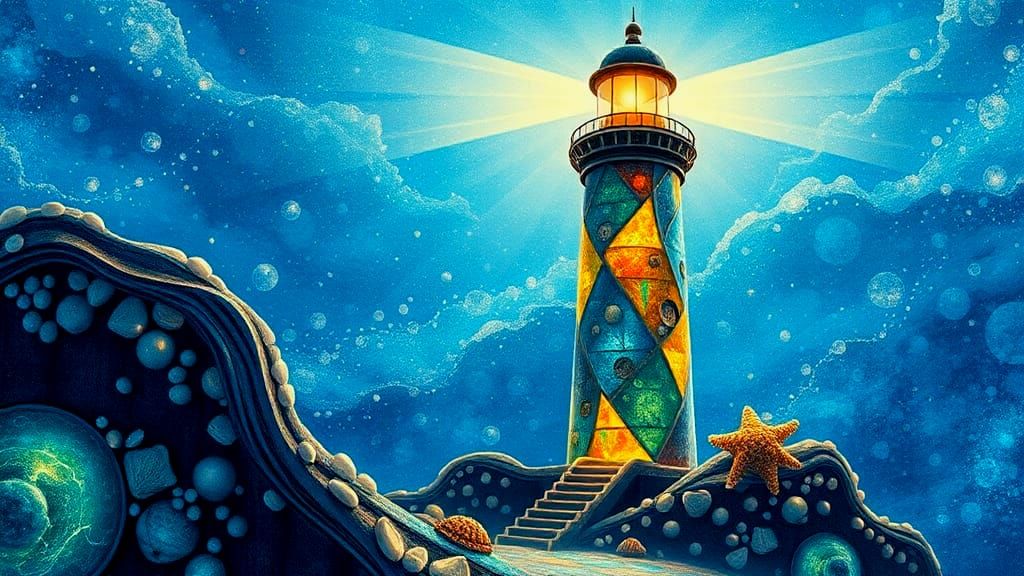 Stained Glass Lighthouse Mosaic: Scintillating Mixed Media