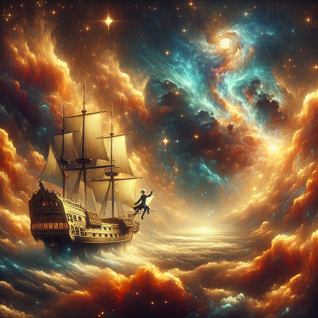 Pirate Ship Sailing Through the Stars