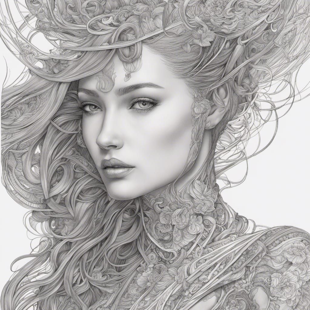 Detailed Pencil Drawing of a Hundred Women